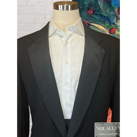 Vtg Neil Allyn Mens 46XL 40x32 Black Tuxedo 2-Piece Set Tux Black Tie - Picture 3 of 16